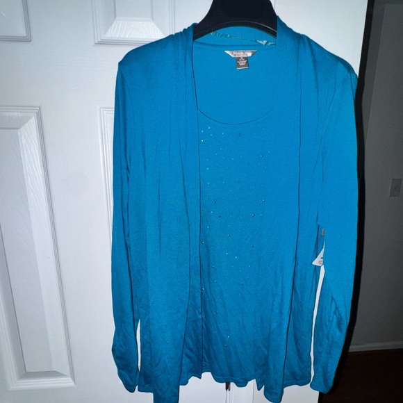 White Stag Women's M Turquoise Open Front Cardigan & Camisole Set with Sequins - Picture 4 of 14